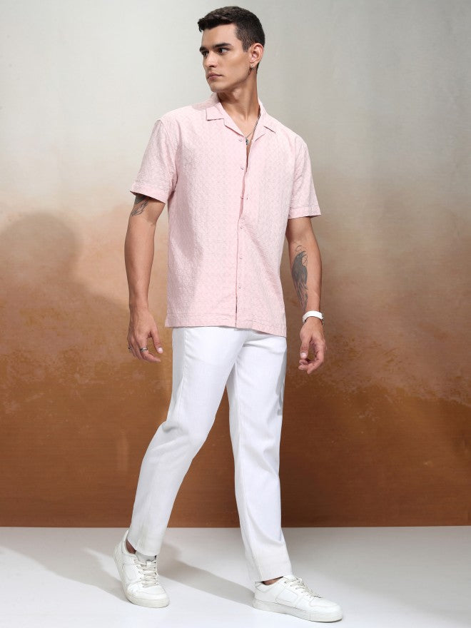 Highlander Men Pink Textured Relaxed Fit Casual Shirt - Pink - Image 2