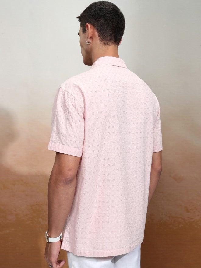 Highlander Men Pink Textured Relaxed Fit Casual Shirt - Pink - Image 3