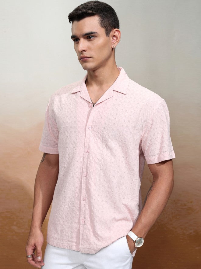 Highlander Men Pink Textured Relaxed Fit Casual Shirt - Pink - Image 4