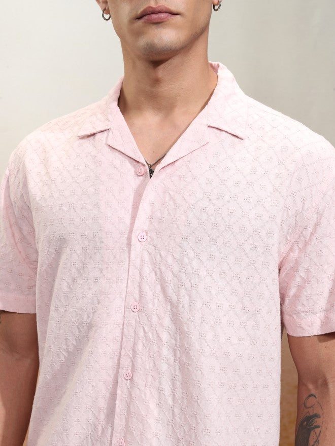 Highlander Men Pink Textured Relaxed Fit Casual Shirt - Pink - Image 5