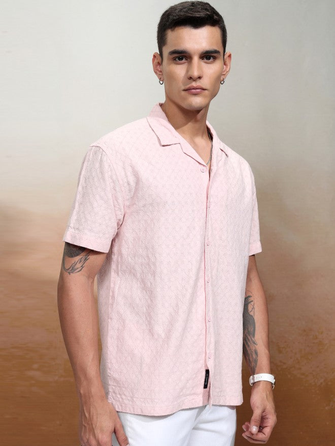 Highlander Men Pink Textured Relaxed Fit Casual Shirt - Pink - Image 6