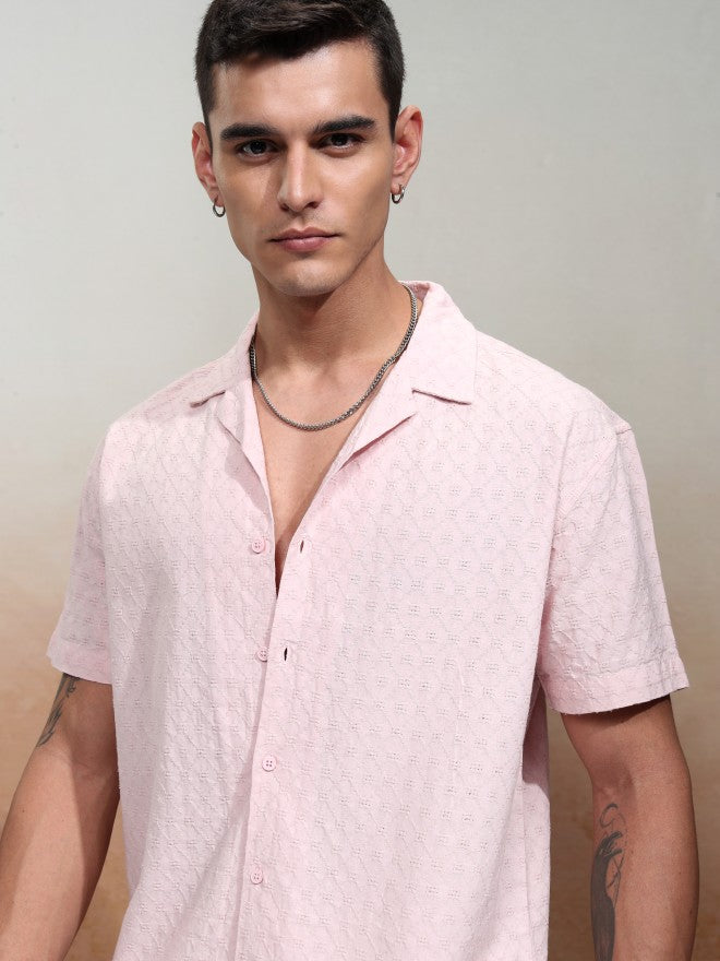 Highlander Men Pink Textured Relaxed Fit Casual Shirt - Pink - Image 1