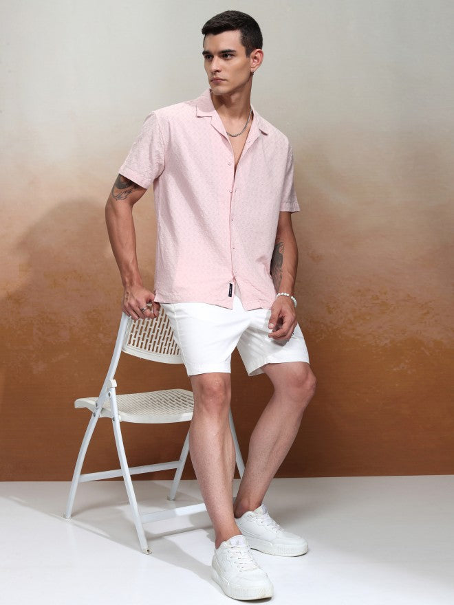 Highlander Men Pink Textured Relaxed Fit Casual Shirt - Pink - Image 2