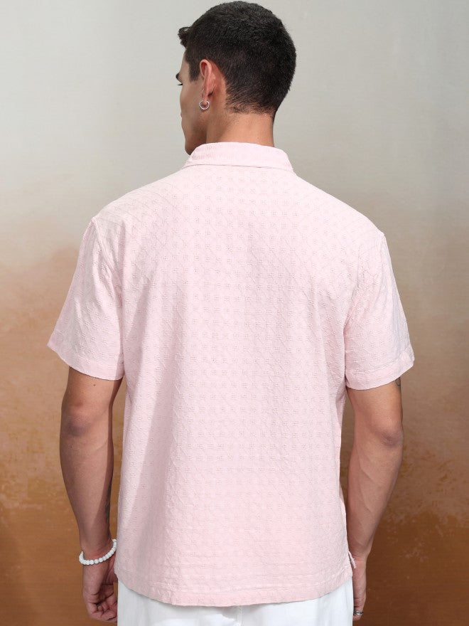 Highlander Men Pink Textured Relaxed Fit Casual Shirt - Pink - Image 3
