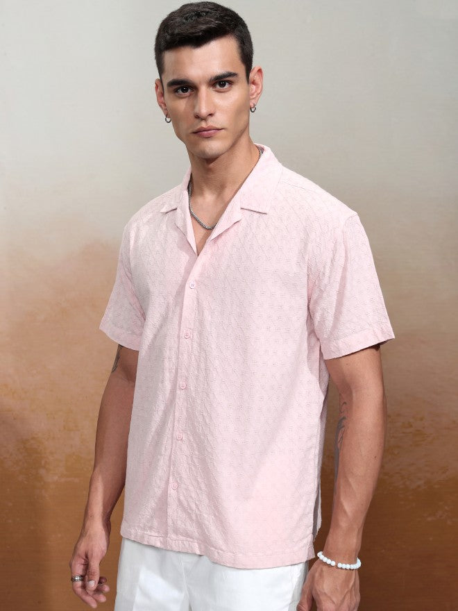 Highlander Men Pink Textured Relaxed Fit Casual Shirt - Pink - Image 4