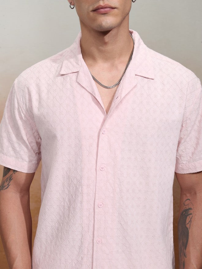 Highlander Men Pink Textured Relaxed Fit Casual Shirt - Pink - Image 5