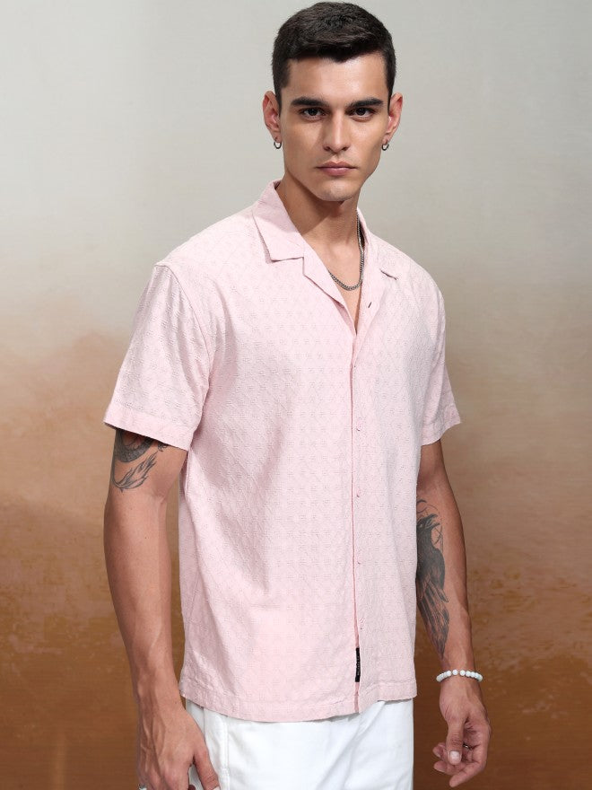 Highlander Men Pink Textured Relaxed Fit Casual Shirt - Pink - Image 6