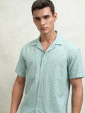 Highlander Men Green Textured Relaxed Fit Casual Shirt - Green - Image 1