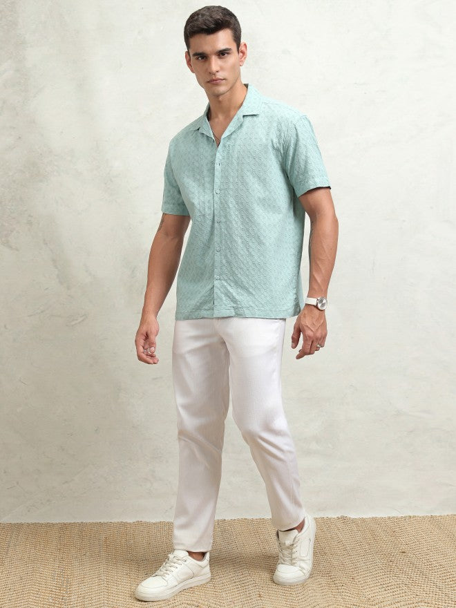 Highlander Men Green Textured Relaxed Fit Casual Shirt - Green - Image 2