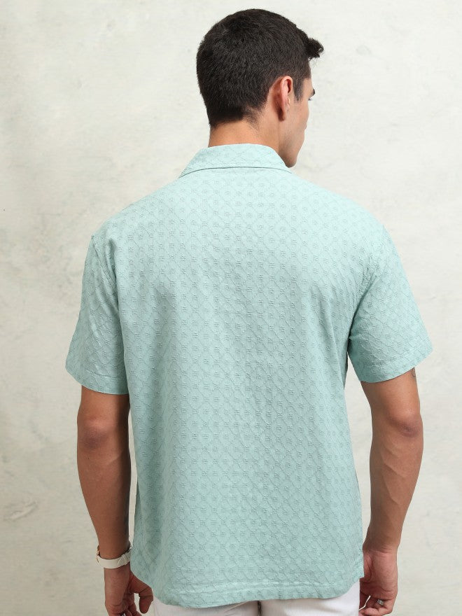 Highlander Men Green Textured Relaxed Fit Casual Shirt - Green - Image 3