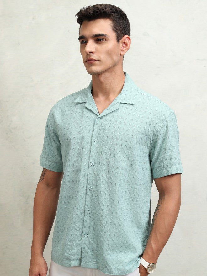 Highlander Men Green Textured Relaxed Fit Casual Shirt - Green - Image 4