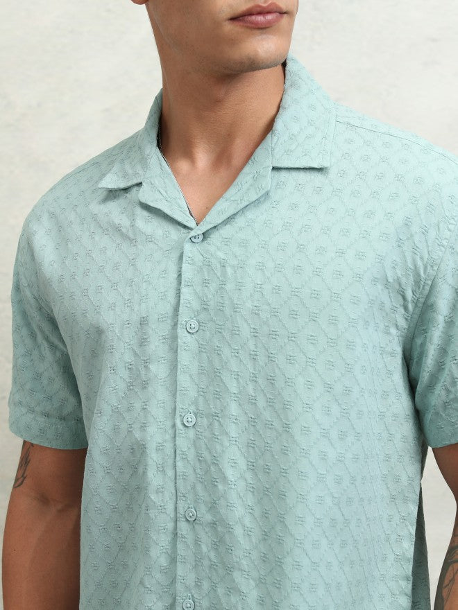 Highlander Men Green Textured Relaxed Fit Casual Shirt - Green - Image 5