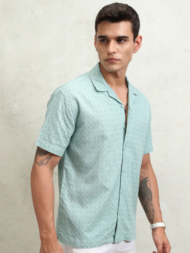 Highlander Men Green Textured Relaxed Fit Casual Shirt - Green - Image 6