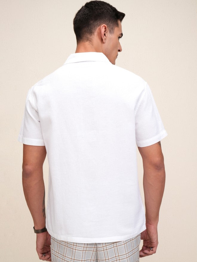 Highlander Men White Textured Relaxed Fit Casual Shirt - White - Image 3