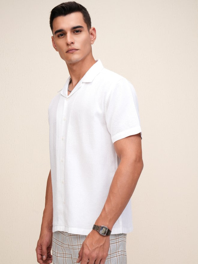 Highlander Men White Textured Relaxed Fit Casual Shirt - White - Image 4