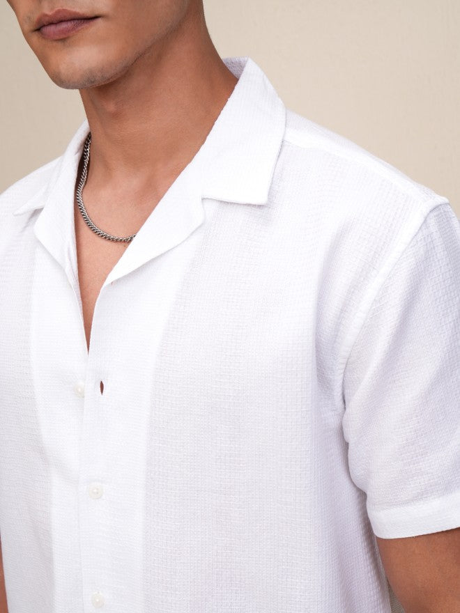 Highlander Men White Textured Relaxed Fit Casual Shirt - White - Image 5