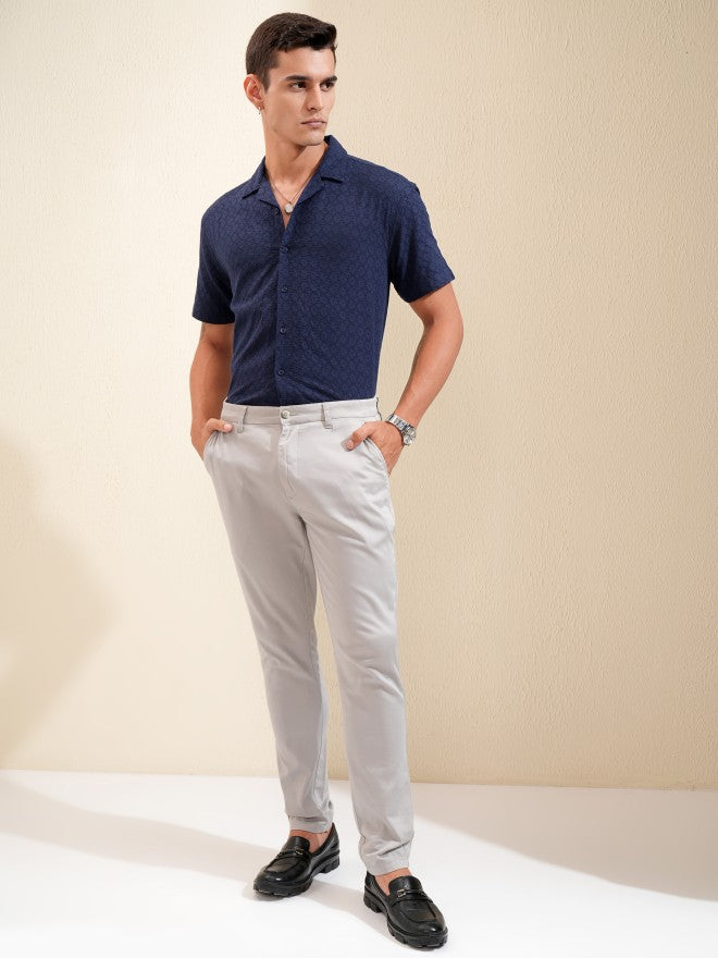 Highlander Men Navy Blue Textured Relaxed Fit Casual Shirt - Navy Blue - Image 2
