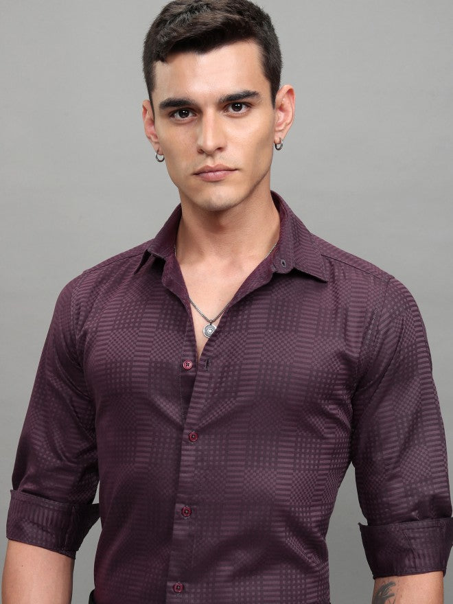 Highlander Men Burgundy Printed Slim Fit Casual Shirt - Burgundy - Image 1
