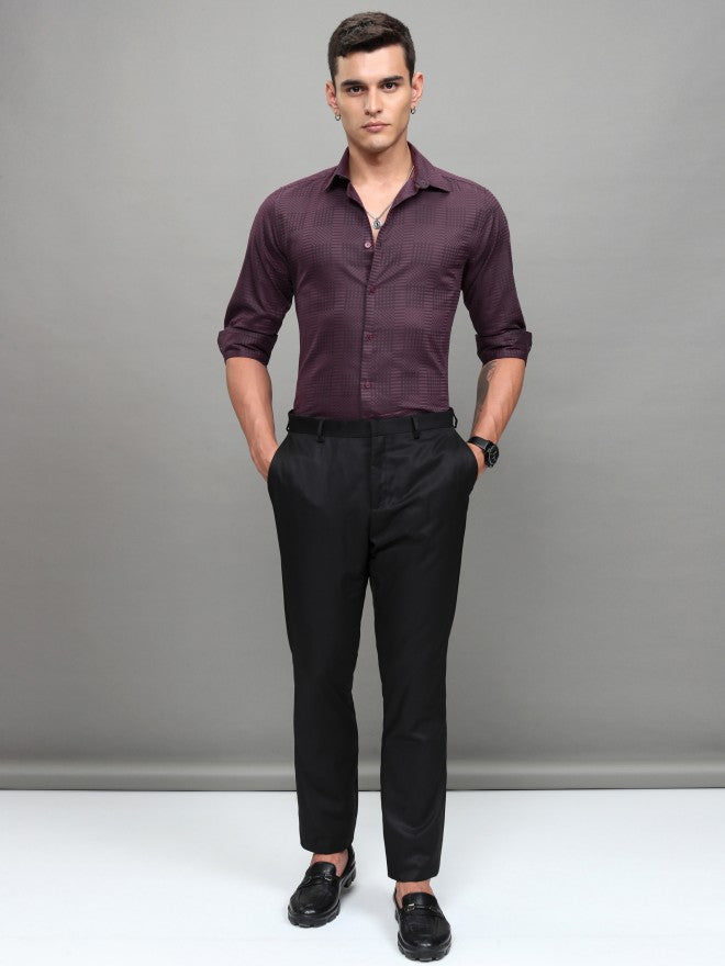Highlander Men Burgundy Printed Slim Fit Casual Shirt - Burgundy - Image 2
