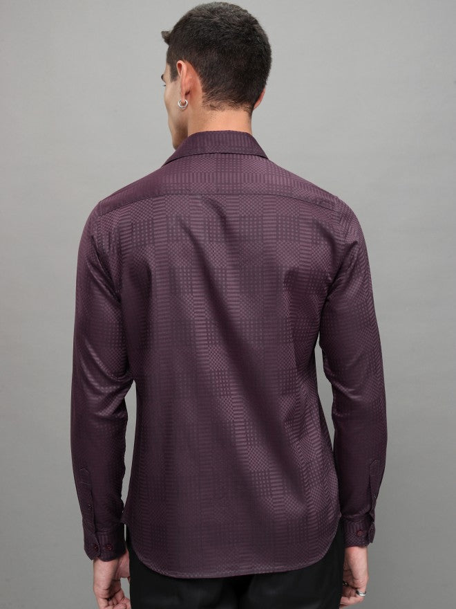 Highlander Men Burgundy Printed Slim Fit Casual Shirt - Burgundy - Image 3