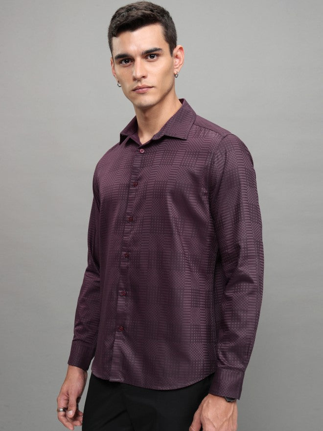 Highlander Men Burgundy Printed Slim Fit Casual Shirt - Burgundy - Image 4