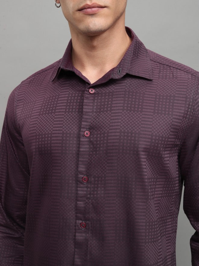 Highlander Men Burgundy Printed Slim Fit Casual Shirt - Burgundy - Image 5