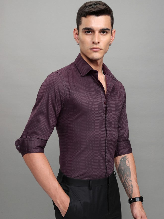 Highlander Men Burgundy Printed Slim Fit Casual Shirt - Burgundy - Image 6