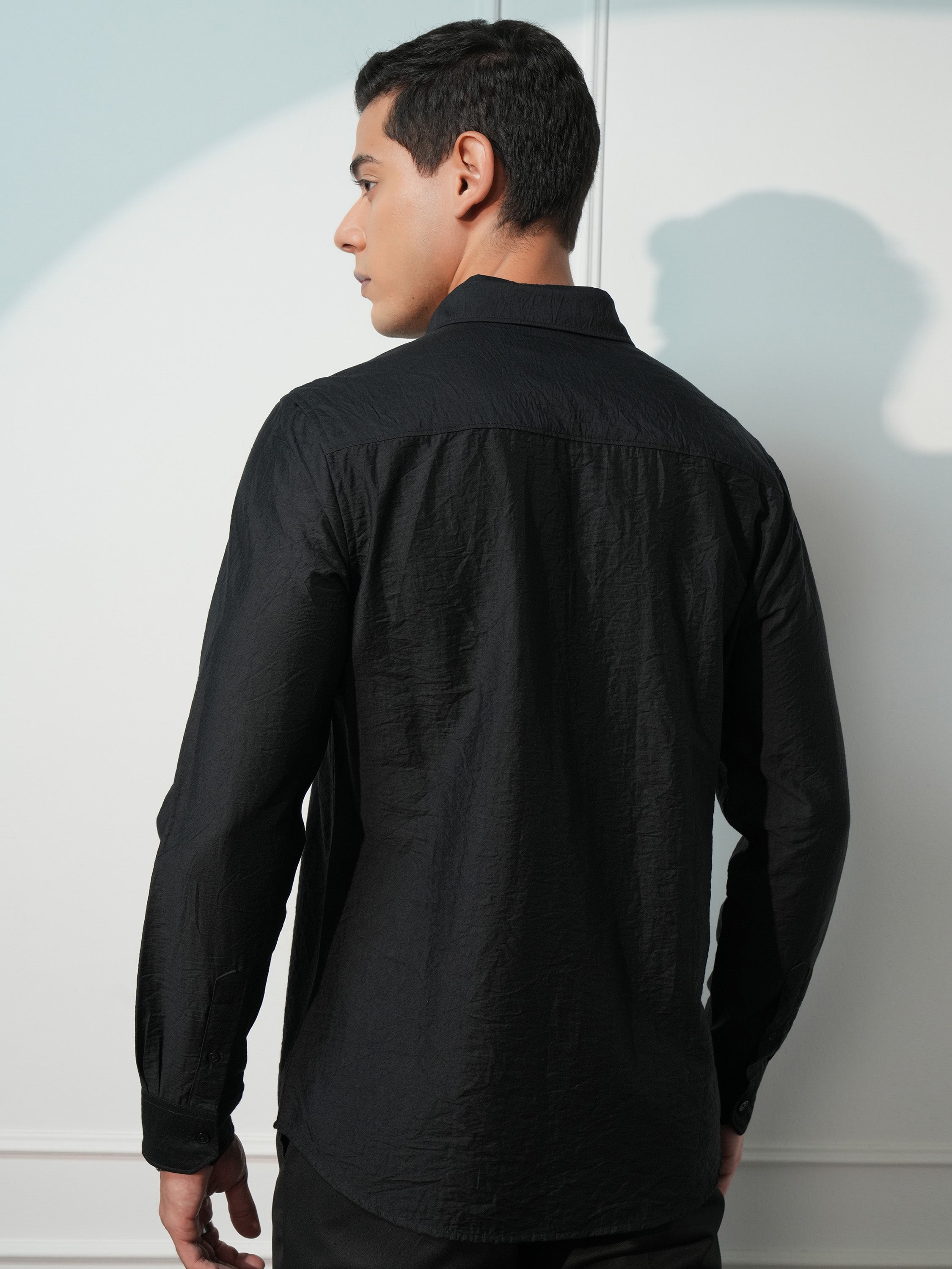 Highlander Men Black Solid Slim Fit Casual Shirt - Black - Image 3