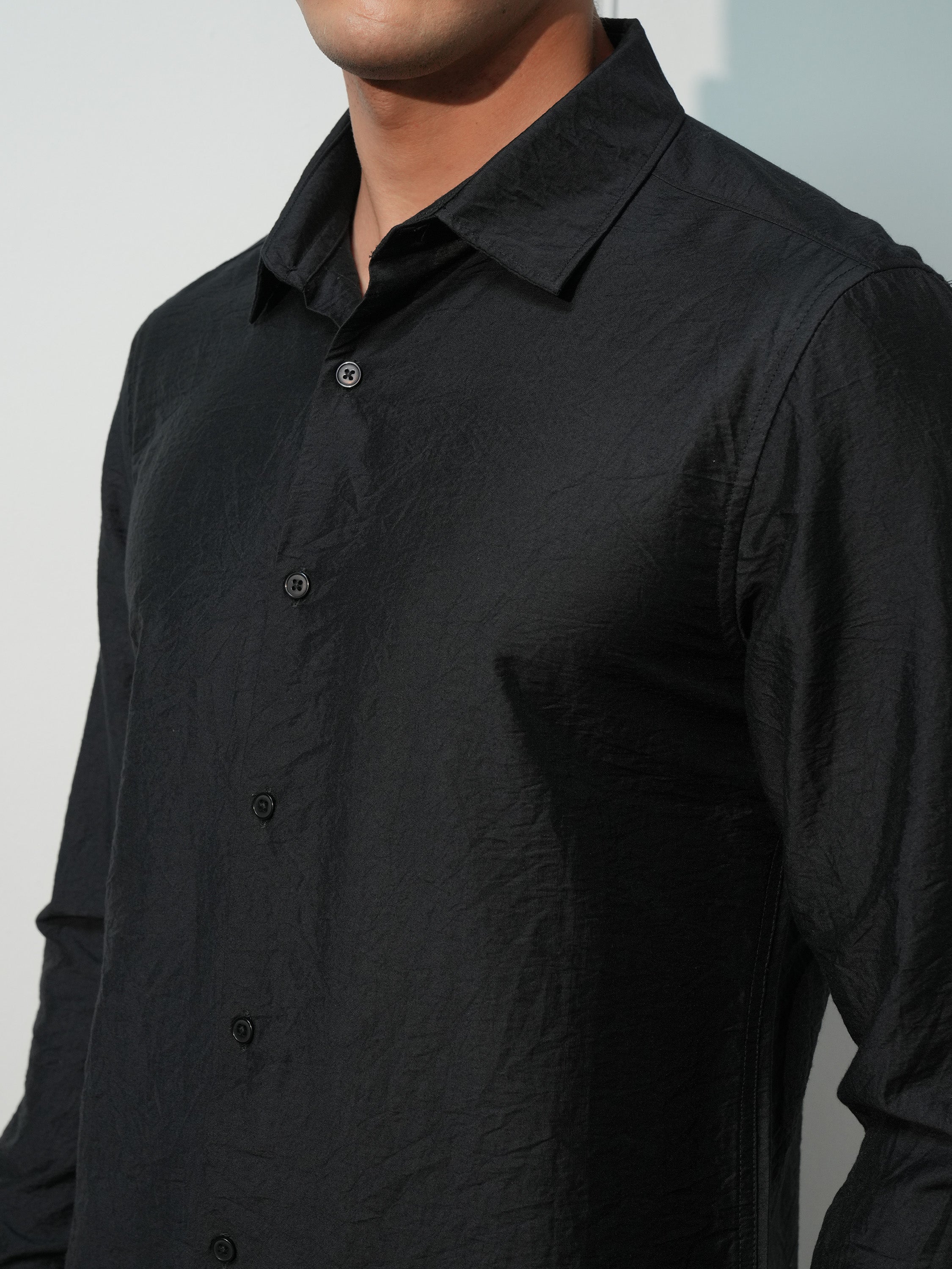 Highlander Men Black Solid Slim Fit Casual Shirt - Black - Image 5