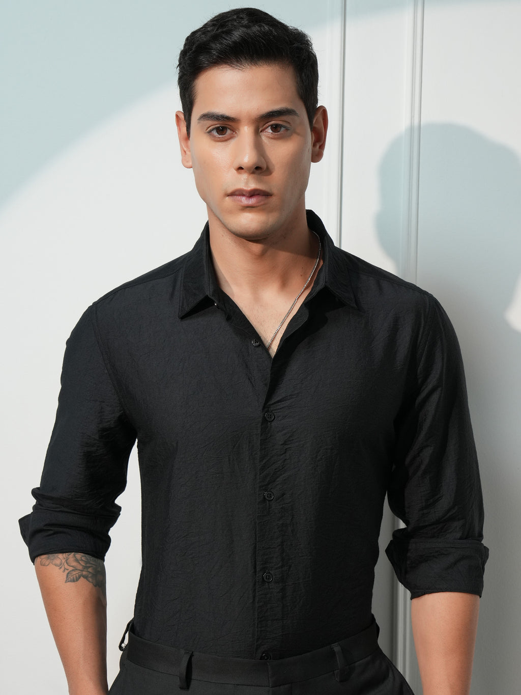 Highlander Men Black Solid Slim Fit Casual Shirt - Black - Image 6