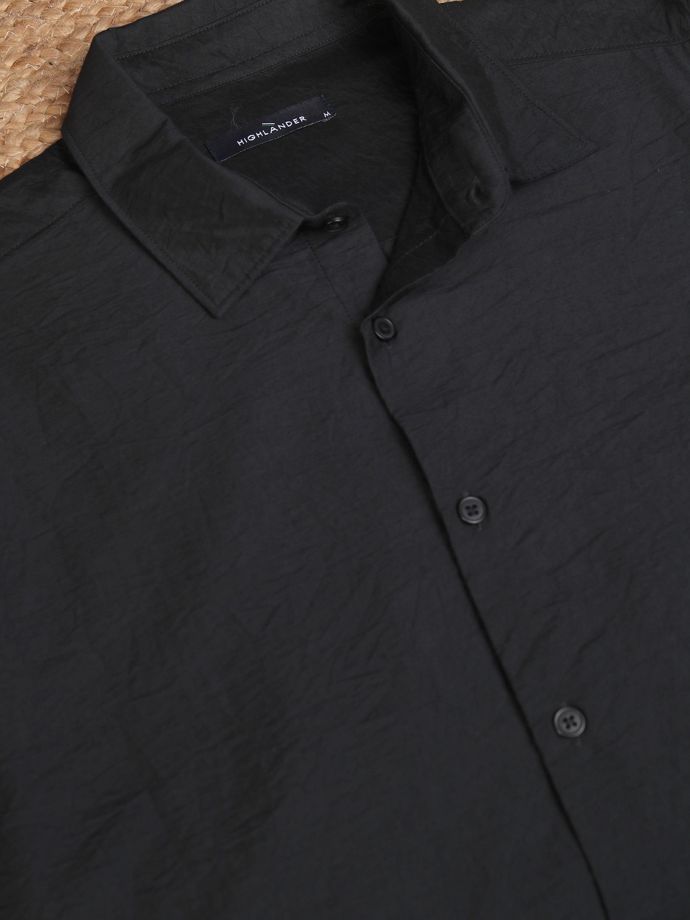 Highlander Men Black Solid Slim Fit Casual Shirt - Black - Image 7