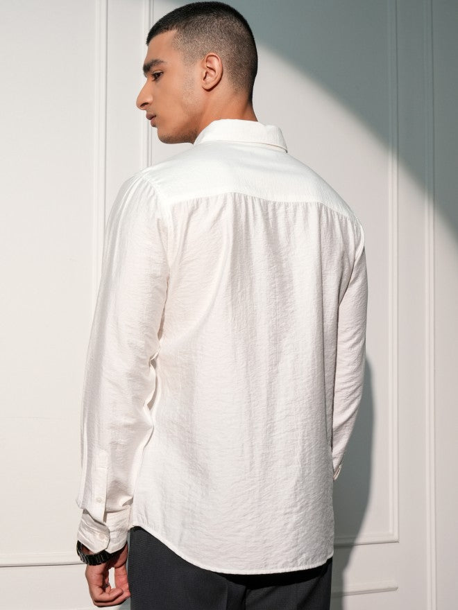 Highlander Men White Solid Slim Fit Casual Shirt - White - Image 3