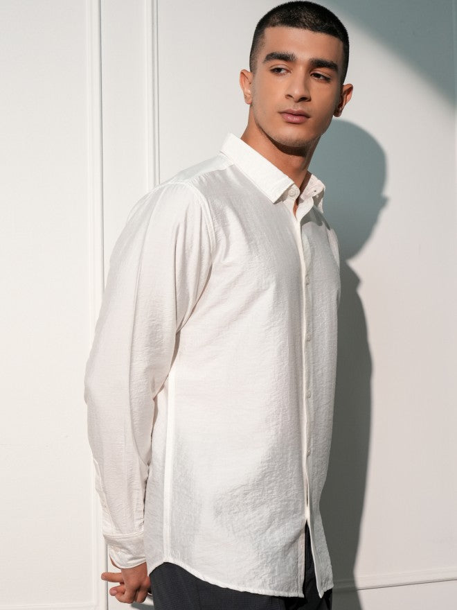 Highlander Men White Solid Slim Fit Casual Shirt - White - Image 6