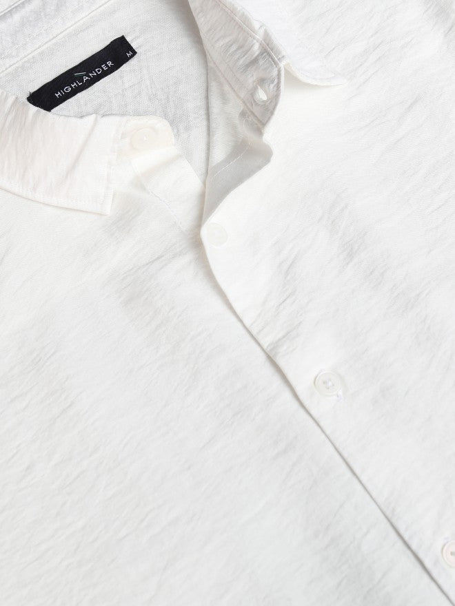 Highlander Men White Solid Slim Fit Casual Shirt - White - Image 7