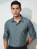 Highlander Men Teal Solid Slim Fit Casual Shirt - Teal - Image 1