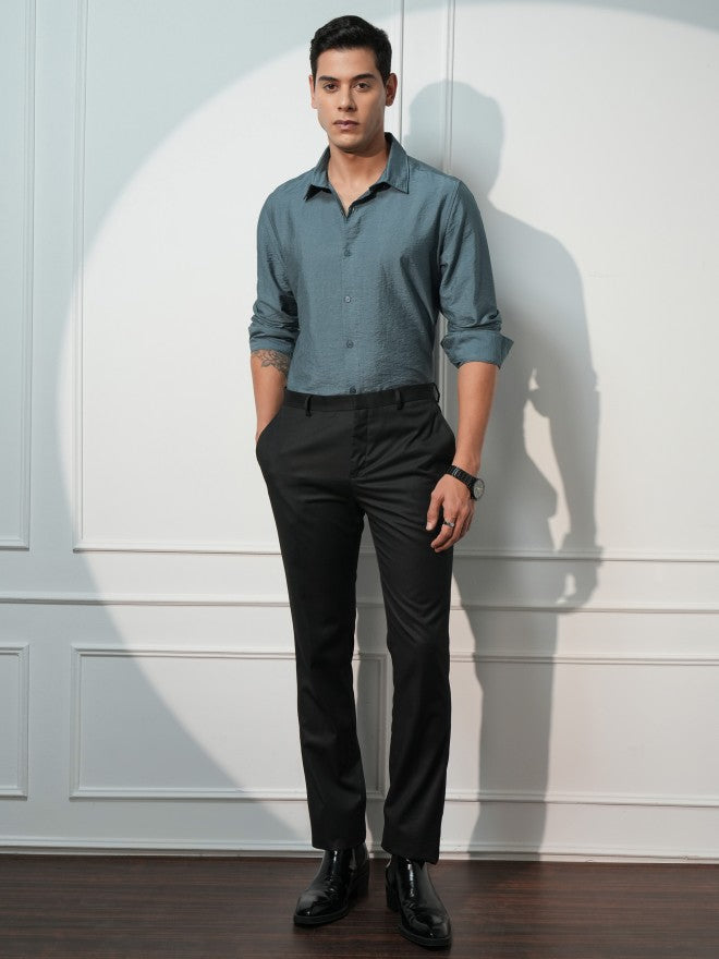 Highlander Men Teal Solid Slim Fit Casual Shirt - Teal - Image 2