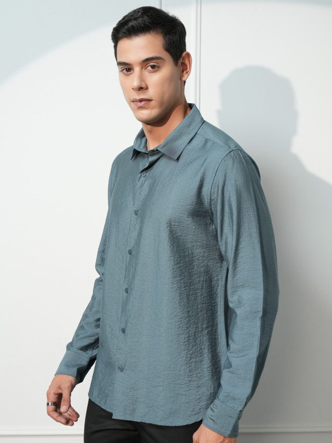 Highlander Men Teal Solid Slim Fit Casual Shirt - Teal - Image 4