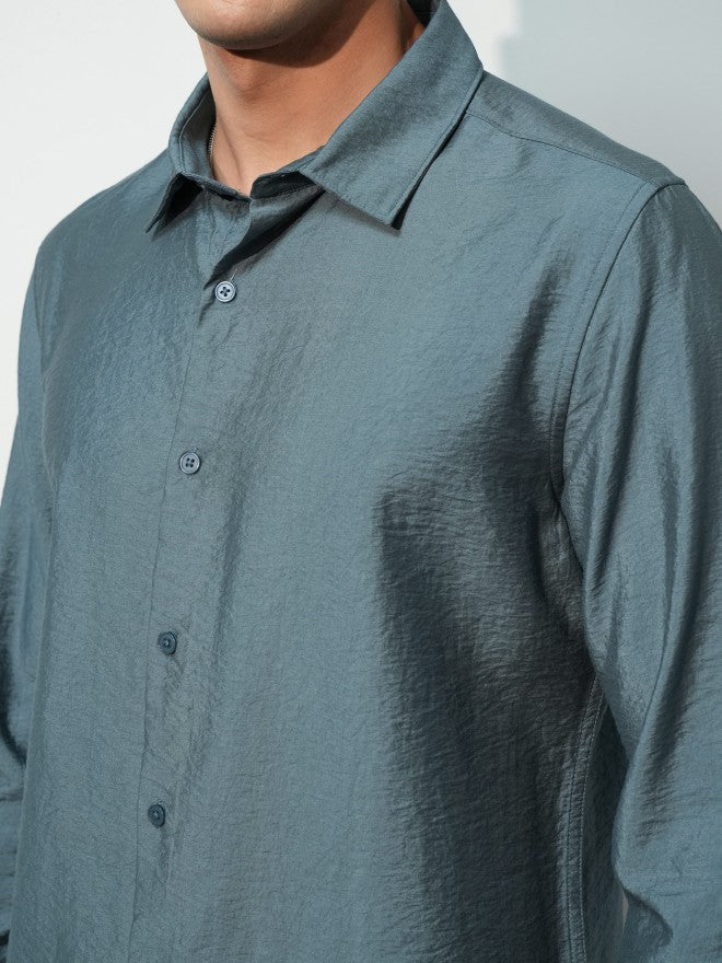 Highlander Men Teal Solid Slim Fit Casual Shirt - Teal - Image 5