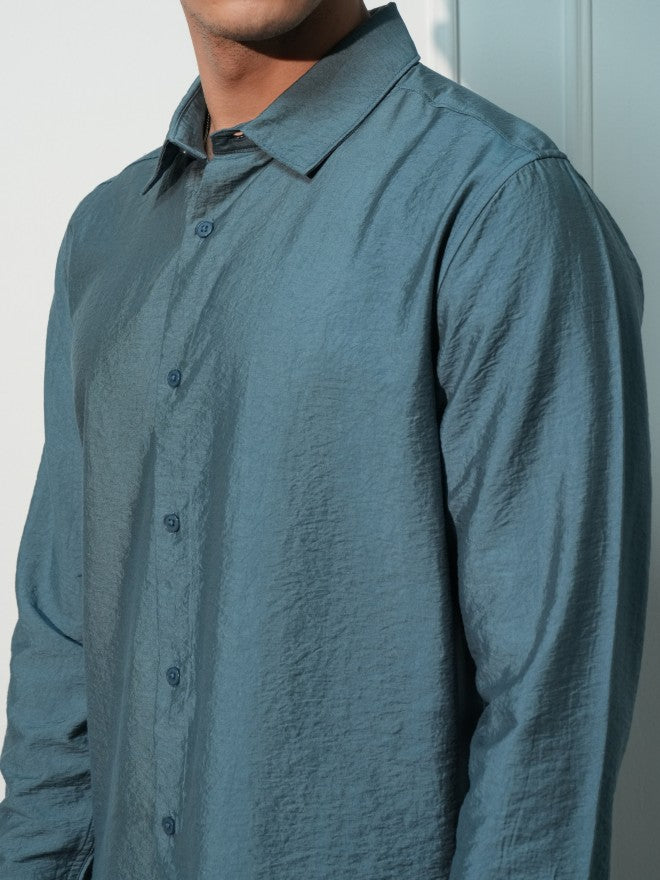 Highlander Men Teal Solid Slim Fit Casual Shirt - Teal - Image 5