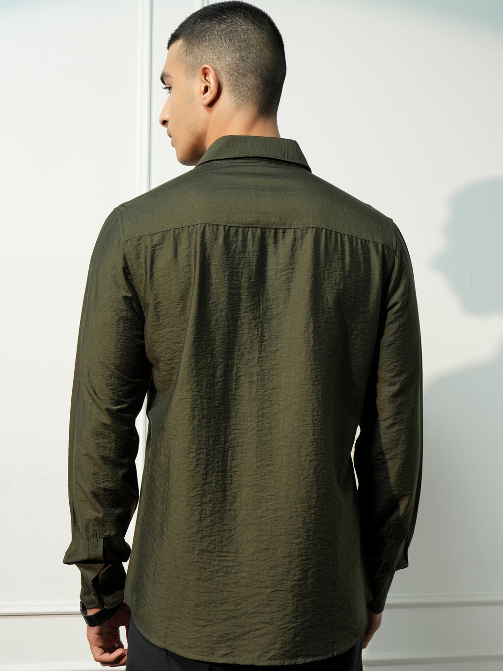 Highlander Men Olive Solid Slim Fit Casual Shirt - Olive - Image 3