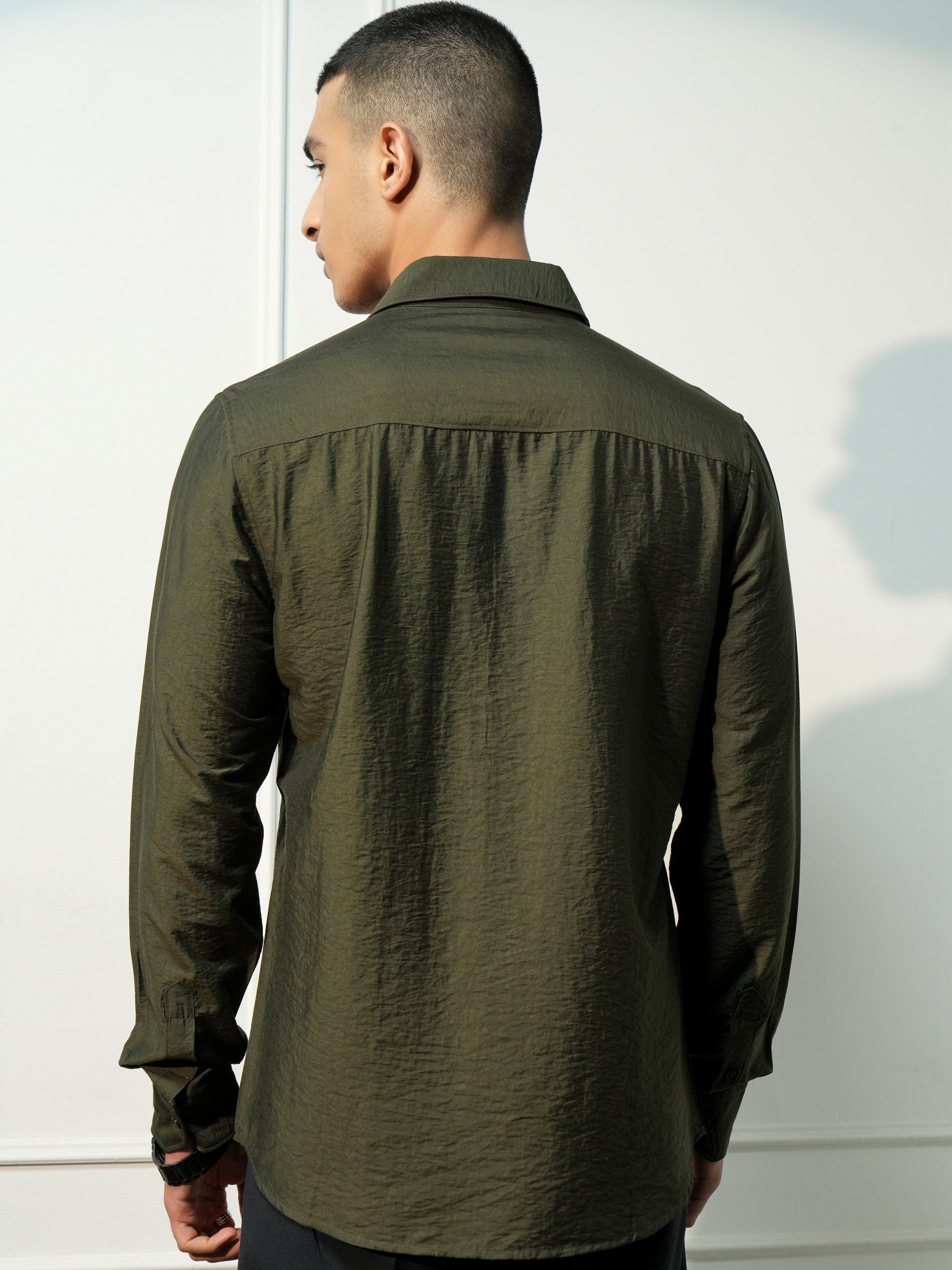 Highlander Men Olive Solid Slim Fit Casual Shirt - Olive - Image 3