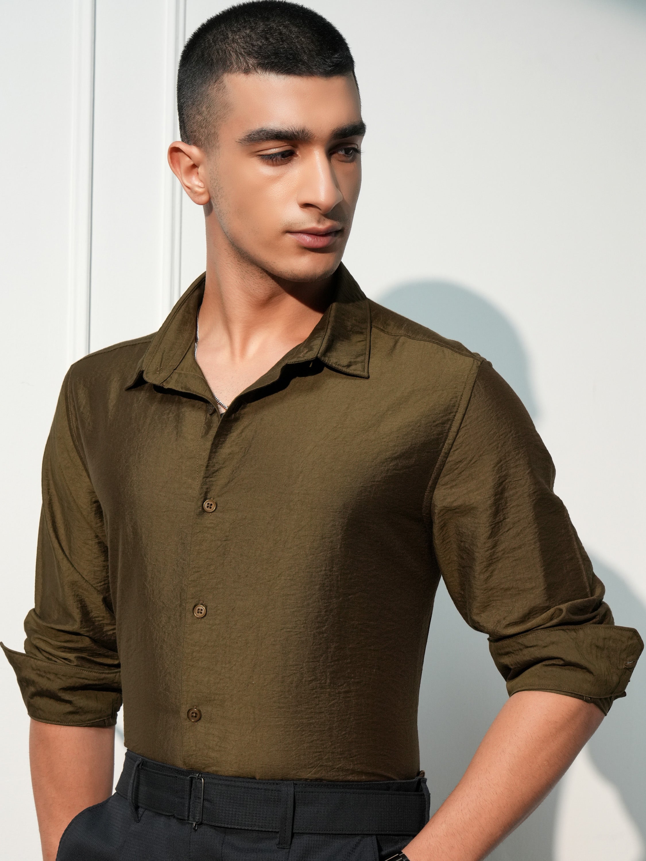 Highlander Men Brown Solid Slim Fit Casual Shirt - Brown - Image 1