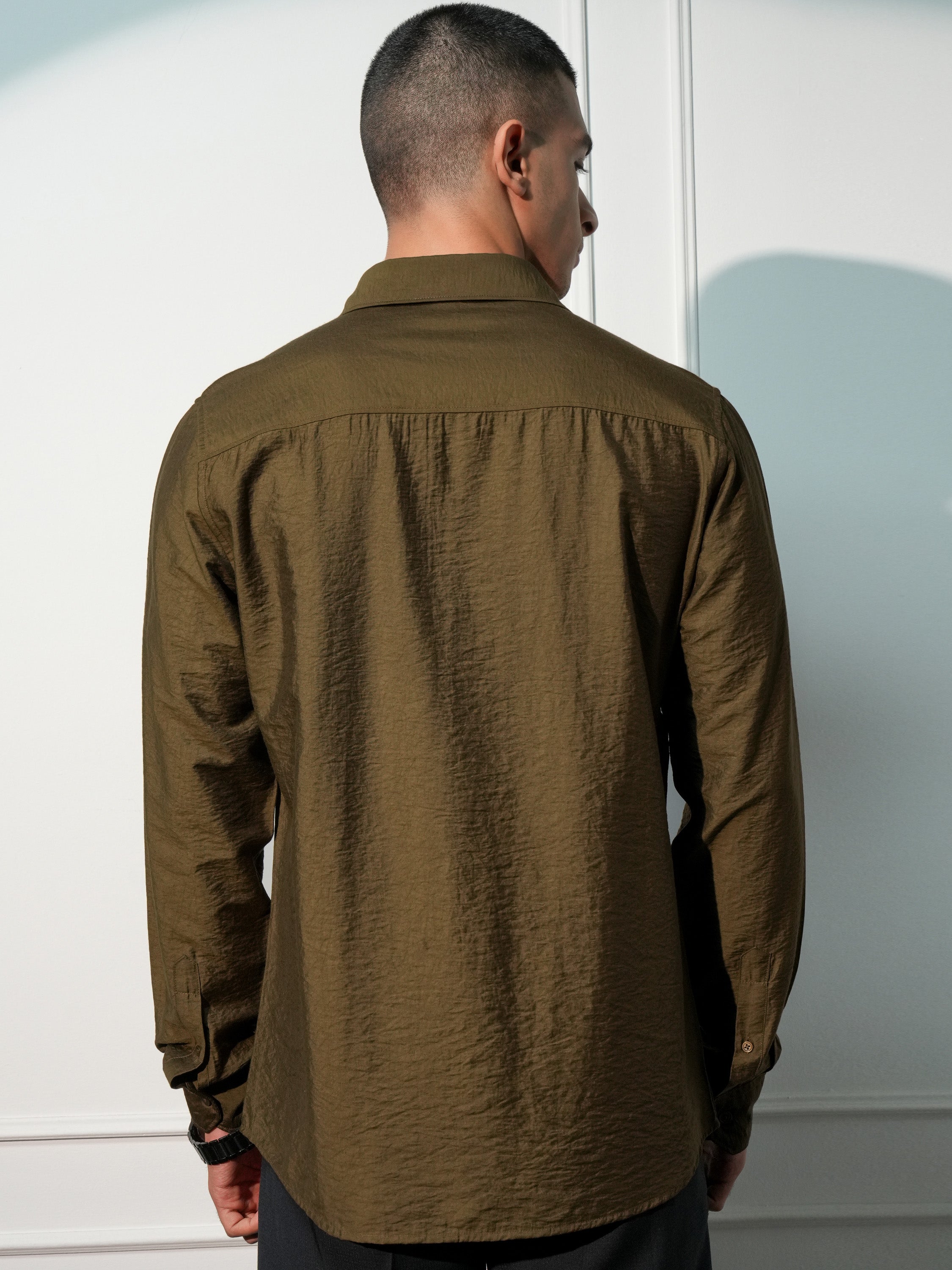 Highlander Men Brown Solid Slim Fit Casual Shirt - Brown - Image 3