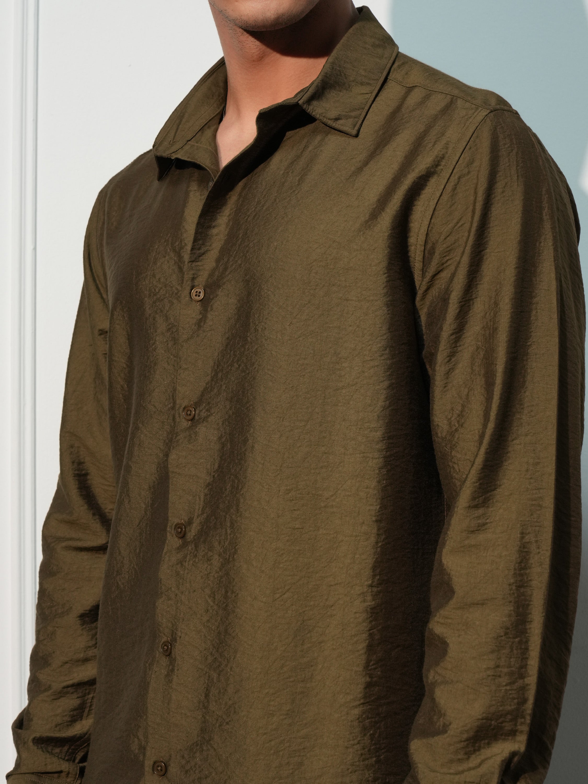 Highlander Men Brown Solid Slim Fit Casual Shirt - Brown - Image 5