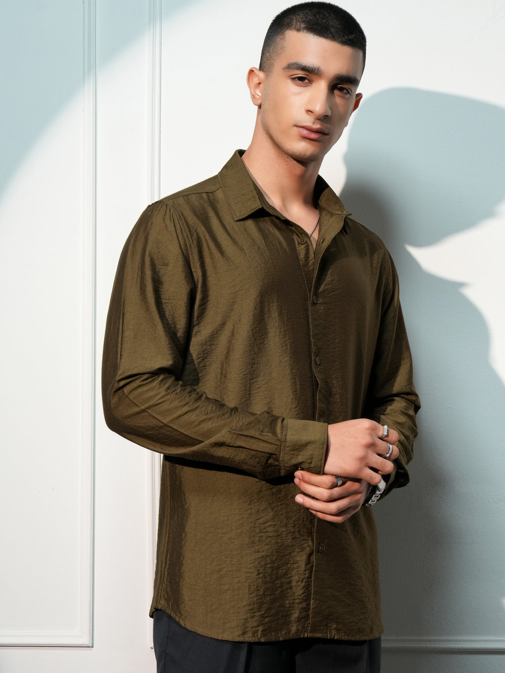 Highlander Men Brown Solid Slim Fit Casual Shirt - Brown - Image 6