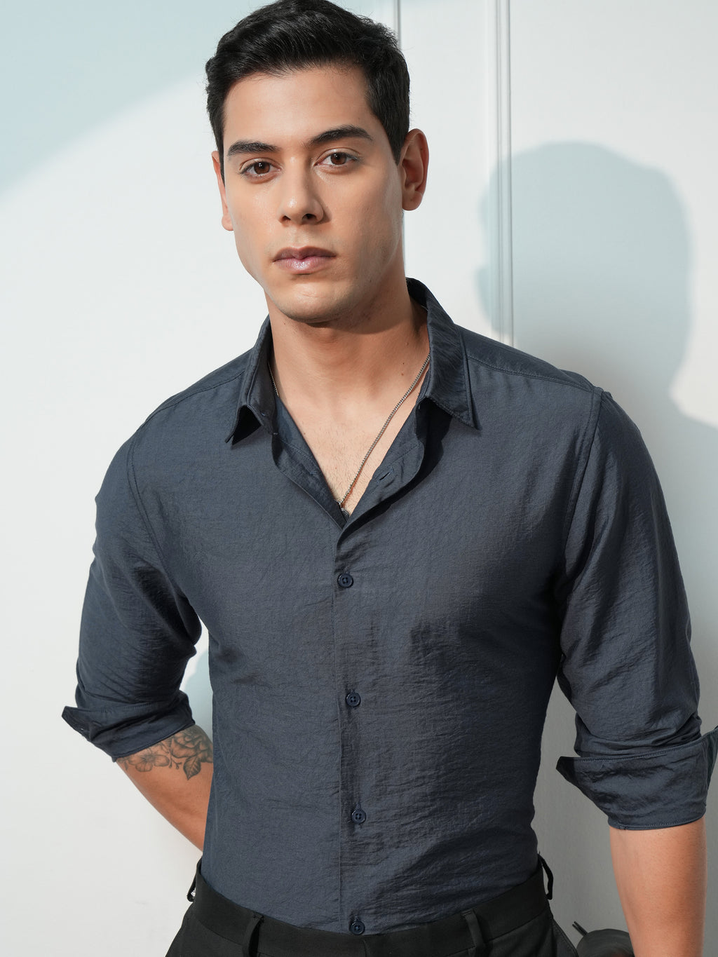 Highlander Men Blue Solid Slim Fit Casual Shirt - Blue - Image 1