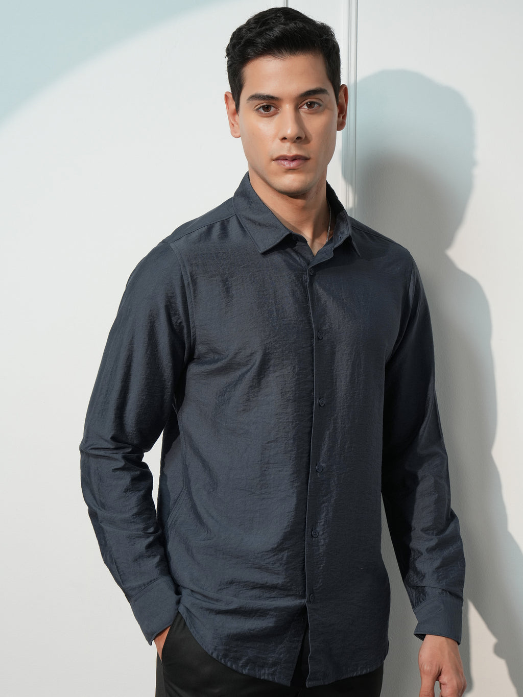 Highlander Men Blue Solid Slim Fit Casual Shirt - Blue - Image 6