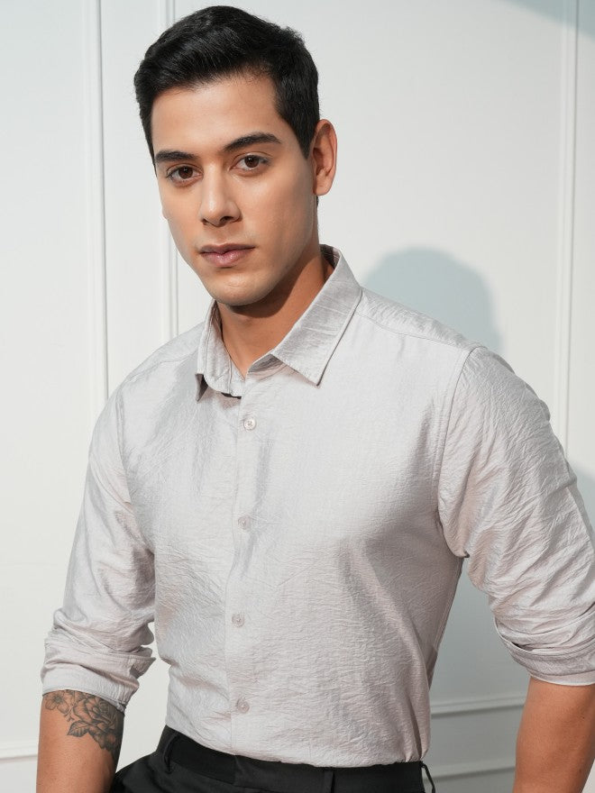 Highlander Men Grey Solid Slim Fit Casual Shirt - Grey - Image 1