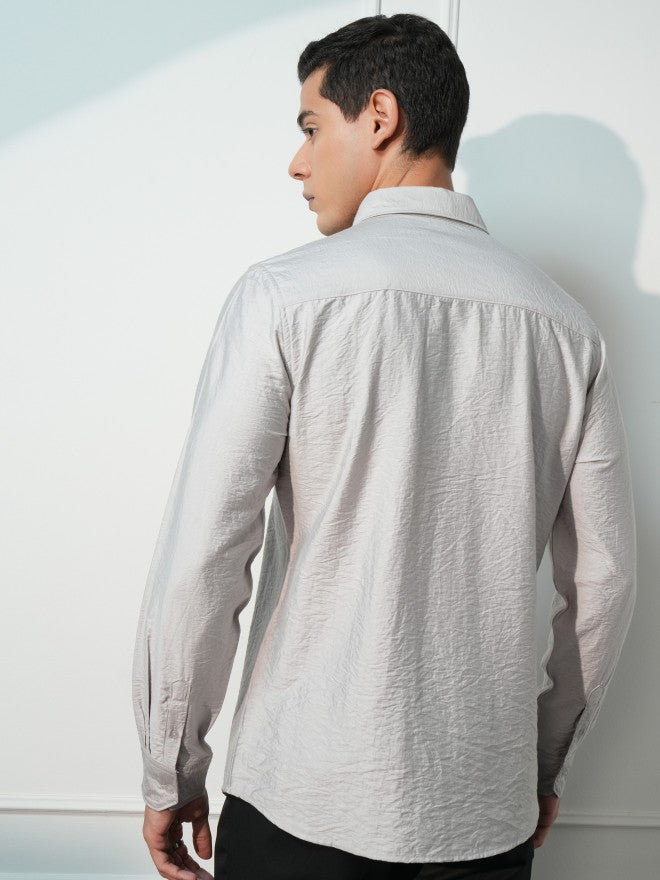 Highlander Men Grey Solid Slim Fit Casual Shirt - Grey - Image 3