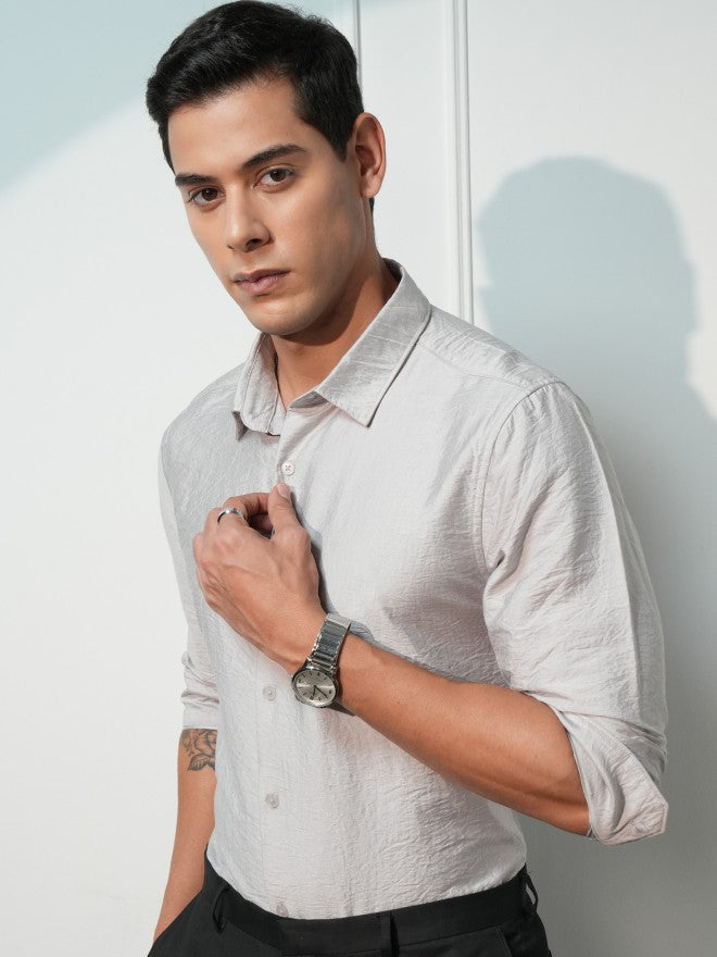 Highlander Men Grey Solid Slim Fit Casual Shirt - Grey - Image 4